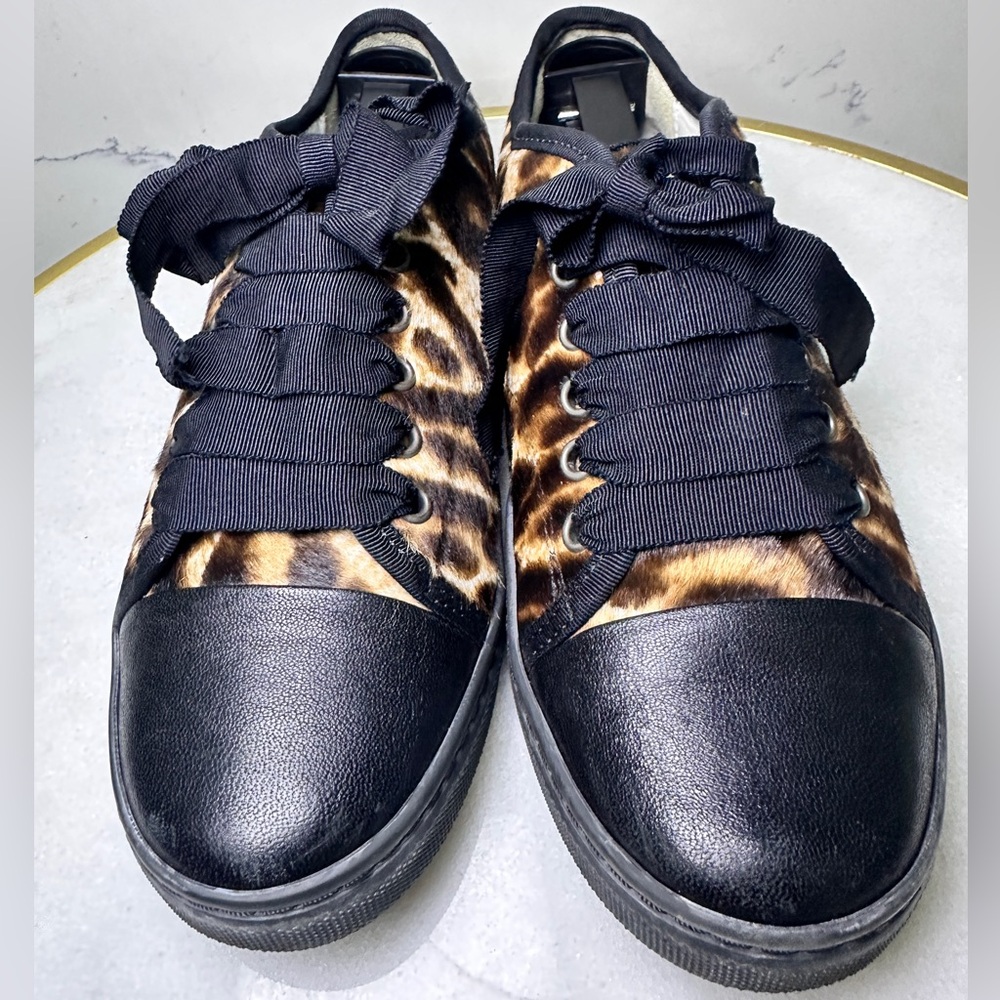Lanvin Paris Low Top Leopard Print Calf Hair Women's Sneakers size 37 6.5 - Picture 4 of 6